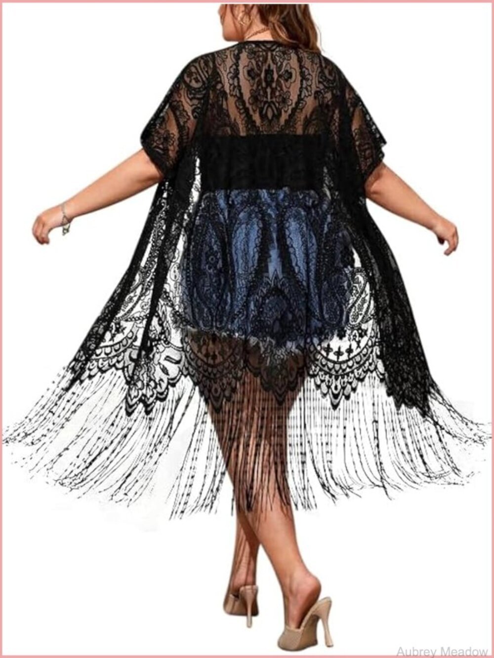 Sheer Lace Long Sleeve Open Front Hi Low Duster Cardigan
